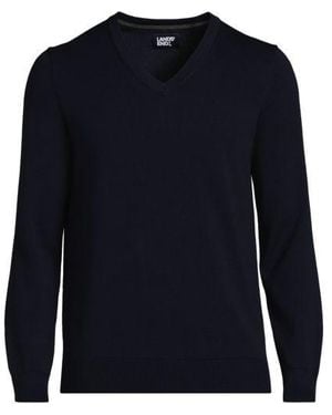 Lands' End V-Pullover Aus Baumwoll-Feinstrick, Herren, Größe:44-46 Regular, Baumwolle, By - Blau