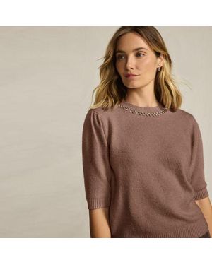 Lands' End Kurzarm-Pullover Wool Touch Mit Strassverzierung, Damen, Größe Petite, Wolle/Polyester/Viskose, By - Braun