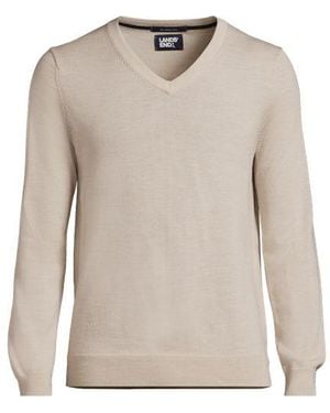 Lands' End Merino-Pullover Mit V-Ausschnitt, Herren, Größe:44-46 Regular, Wolle, By - Grau