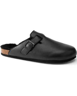 Lands' End Pantoffeln Aus Leder Mit Schnalle, Herren, Größe Regular, Leder, By - Schwarz