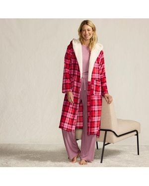 Lands' End Fleece-Kapuzenmorgenmantel, Damen, Größe Regular, Polyester, By - Rot