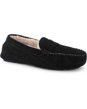 Lands' End Veloursleder-Mokassins, Herren, Größe Regular, Leder/Rauleder, By - Schwarz