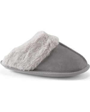 Lands' End Veloursleder-Pantoffeln, Damen, Größe Regular, Polyester, By - Grau