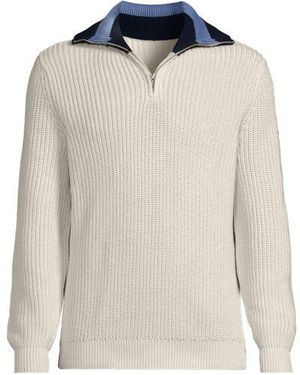 Lands' End Baumwoll-Pullover Mit Colorblock-Kragen Drifter, Herren, Größe:44-46 Regular, Baumwolle, By - Weiß
