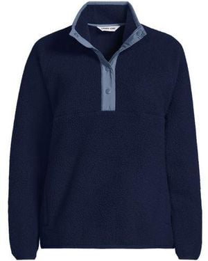 Lands' End Teddy-Pullover Mit Druckknopf-Leiste, Damen, Größe Regular, By - Blau
