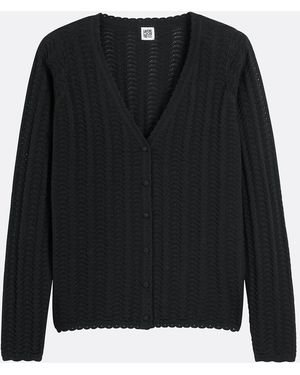 La Redoute Cárdigan Con Cuello En Pico Y Mangas Largas De Punto Calado, De Algodón. Talla. Color - Negro