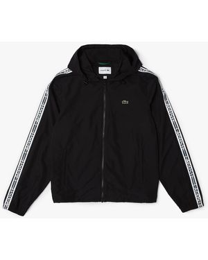Lacoste Chaqueta con capucha y cremallera y rayas con logotipo - Negro