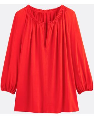 La Redoute Blusa De Crepón Con Escote En Pico Y Mangas 3/4. Talla. Color - Rojo