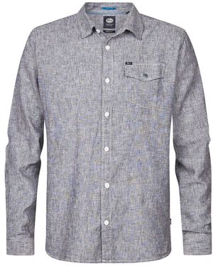 Petrol Industries Camisa de lino y algodón de corte recto - Azul