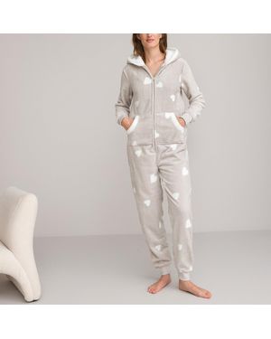 SO'HOME Mono-pantalón de tejido polar con motivo de corazones - Blanco