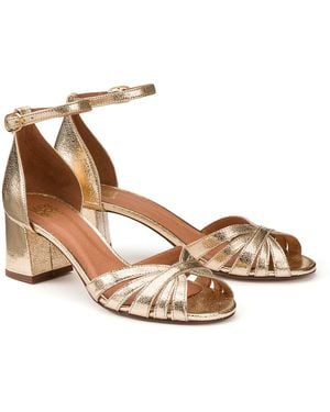 La Redoute Sandalias de piel metalizada con tacón y tira al tobillo - Metálico
