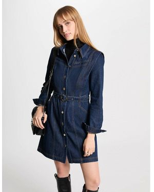 Morgan Vestido vaquero ajustado con botones - Azul