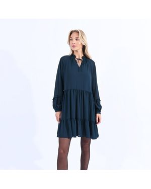 Molly Bracken Vestido manga larga, cuello para anudar - Azul