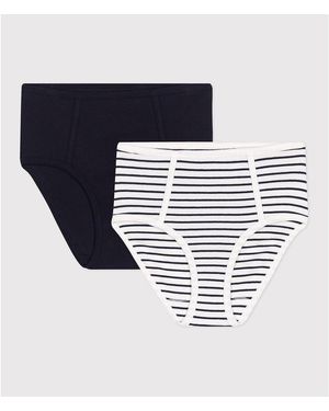 Petit Bateau Lote de 2 braguitas de cintura alta de algodón - Azul
