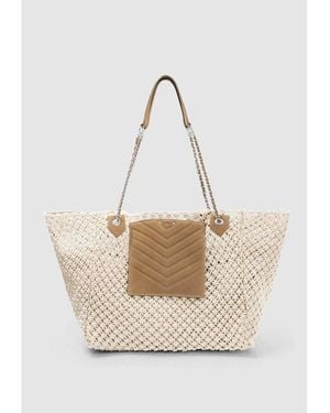 IKKS Bolso tipo tote de ganchillo y piel, 1440 L - Blanco