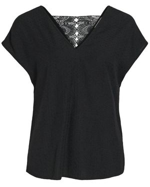 Vila Blusa De Manga Corta, Espalda De Encaje. Talla. Color - Negro