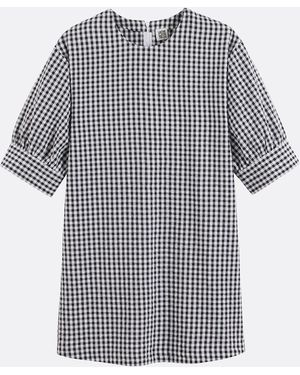 La Redoute Vestido corto, cuadros vichy, mangas globo - Azul