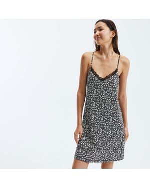 La Redoute Camisón de punto de algodón, estampado de flores - Negro