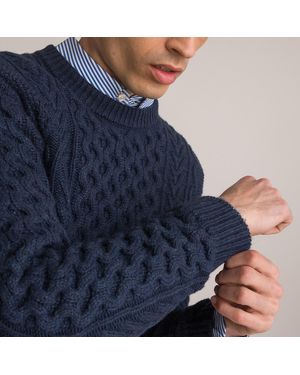La Redoute Jersey de punto trenzado y cuello redondo, Signature DAMIEN - Marrón
