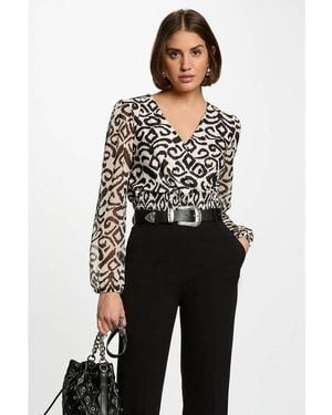 Morgan Camiseta de pecho cruzado, manga larga, estampados - Negro