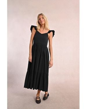 Molly Bracken Vestido midi con tirantes de volantes - Negro