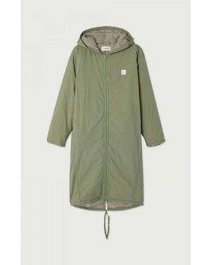 American Vintage Parka larga con cremallera y capucha, ZOTCITY - Verde
