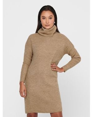 ONLY Vestido jersey con cuello vuelto de punto grueso - Marrón