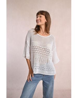 Molly Bracken Jersey calado, mangas 3/4 - Blanco
