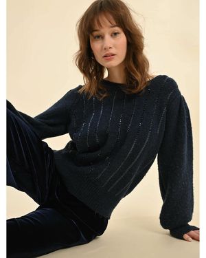 Molly Bracken Jersey con detalles de lentejuelas, mangas abullonadas - Azul