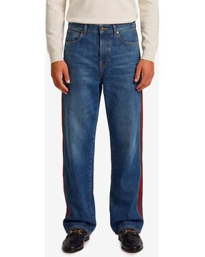 Gucci Cotton Denim Pants With Web Insert - Blue