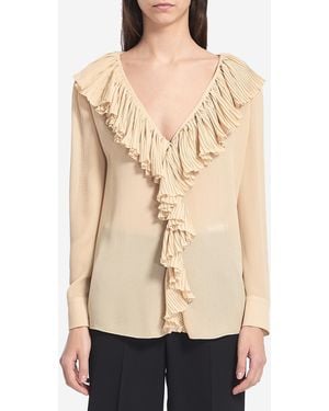 Saint Laurent Crepe Ruffle Blouse - Natural