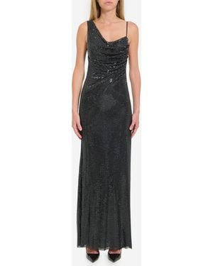 Self-Portrait Rhinestones Draped Maxi Dress - Black