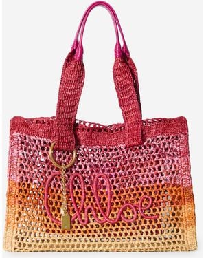 Chloé Eastwest Summer Banana Raffia Tote Bag - Red