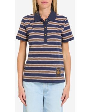Moncler Striped Cotton Polo Shirt - Blue