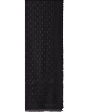 Saint Laurent Ampia Sciarpa Con Monogramma Ysl - Nero