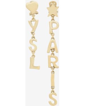 Saint Laurent Ysl Paris Drop Earrings - White