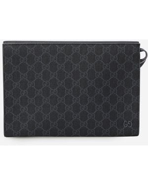 Gucci Gg Pouch With Trim - Gray