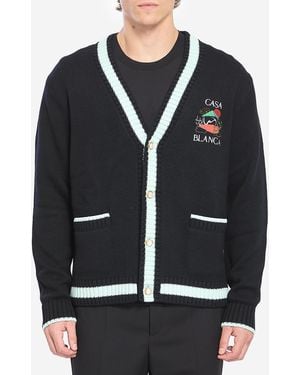 CASABLANCA Cardigan With Stacked Casa Mountain Temple Design - Blue