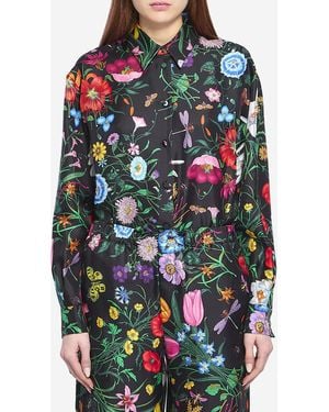 Gucci Printed Silk Twill Shirt - Blue