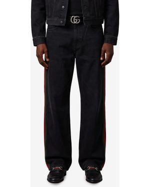 Gucci Cotton Denim Pants With Web Insert - Black