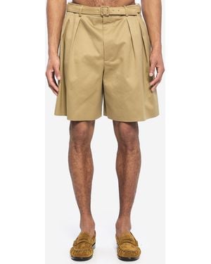 Saint Laurent Cotton Drill Shorts With Belt - Natural