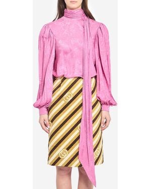 Gucci Silk Twill Shirt With Ribbon - Pink
