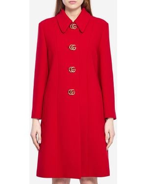 Gucci Double G Natt Wool Coat - Red