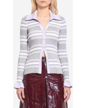 Self-Portrait Striped Knit Top - White