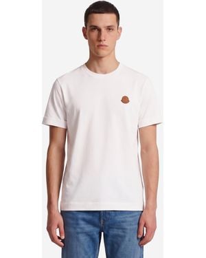 Moncler Cotton Tshirt With Leather Logo - White