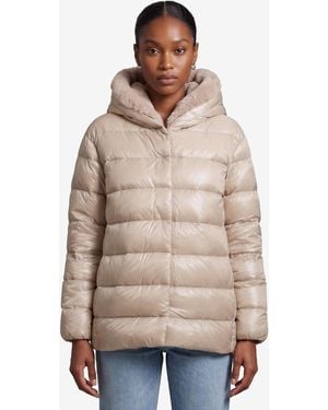Herno Ultralight Down Jacket With Faux Fur - Natural