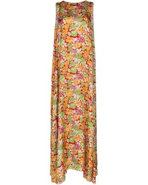 Plan C Floral Print Maxi Dress - Metallic