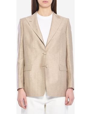 Tagliatore Singlebreasted Linen Blend Jacket - Natural
