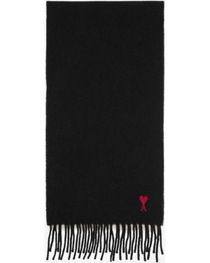 Ami Paris Wool Ami De Coeur Scarf - Black