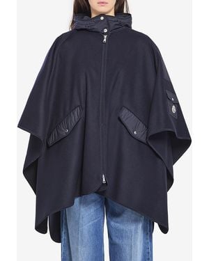 Moncler Wool And Nylon Cape - Blue